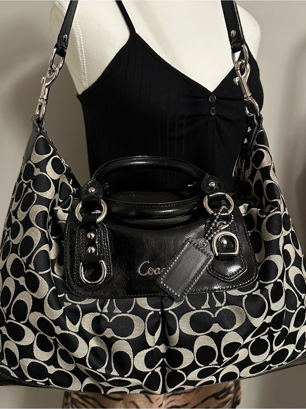 Coach Ashley Satchel in black signature canvas with black leather trim